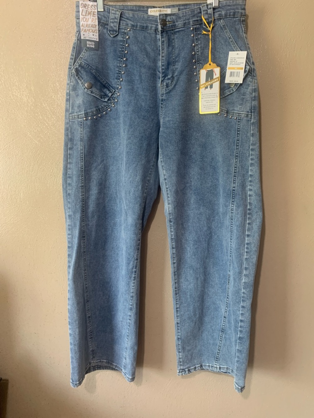 Celebrity Ace 16 Junior Plus Straight Leg Studded Jeans Light Blue NWT